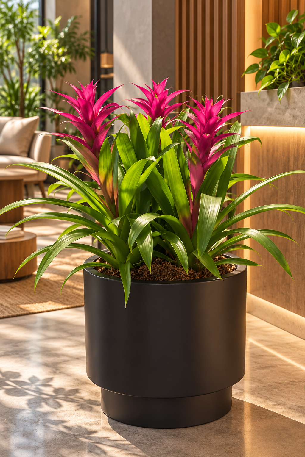 Arreglo de Bromelias Orion en Matera Cylinder Negra.