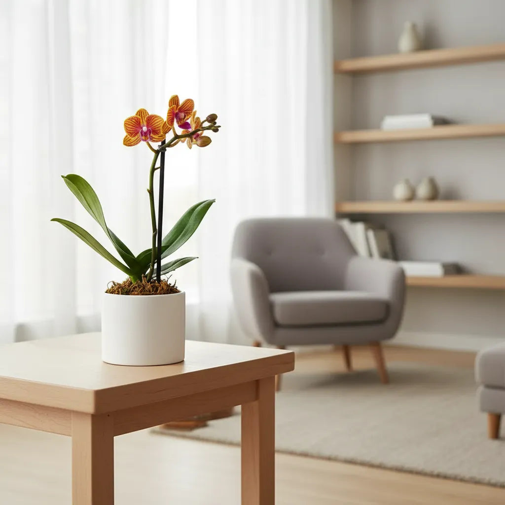 Orquídea Mini Premium Amarillo Penelope en matera cerámica