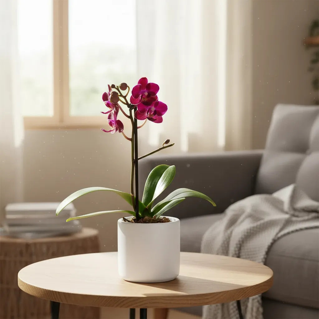 Orquídea Mini Premium Rojo Lola en matera cerámica