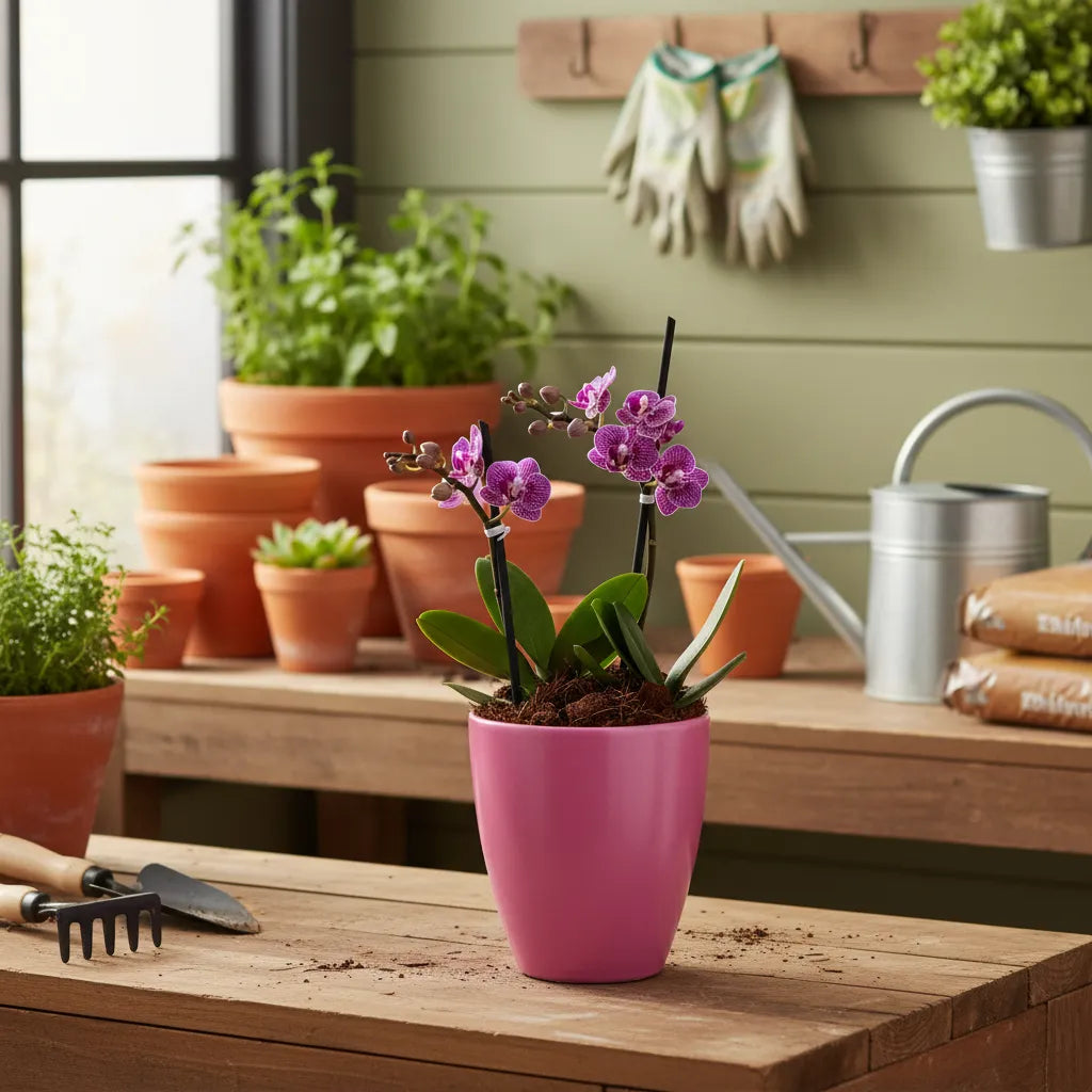 Arreglo Orquídeas Minis Morada Exotica en Ceramica Rosa