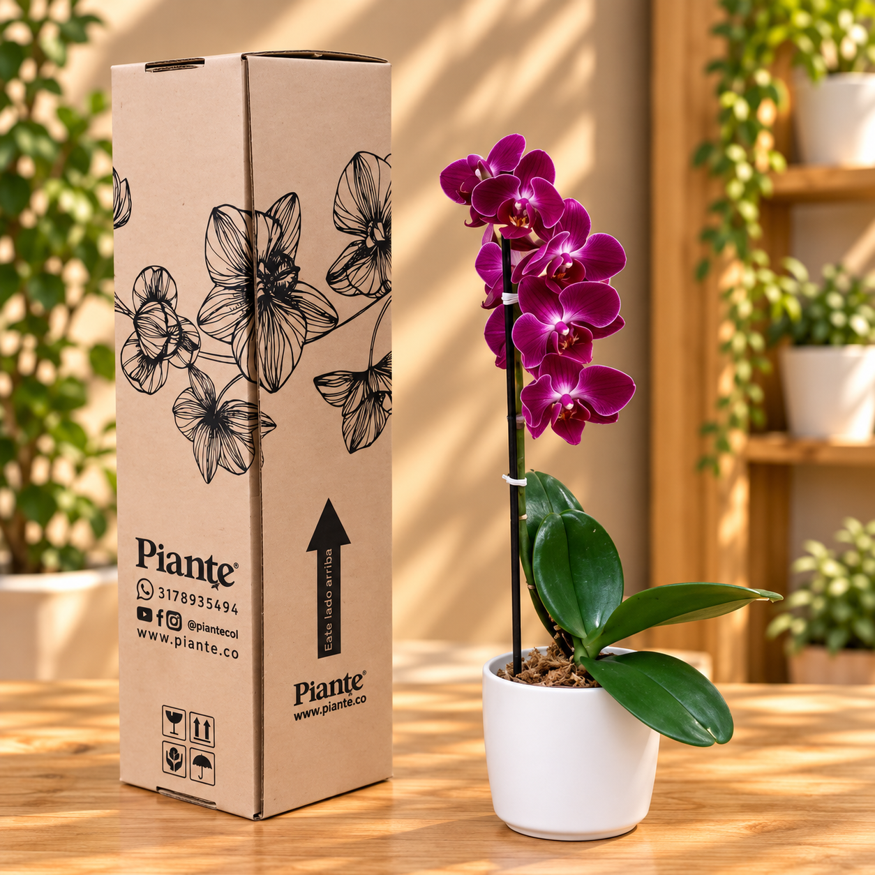 Orquídea Midi Premium Morado Hamburg en matera cerámica