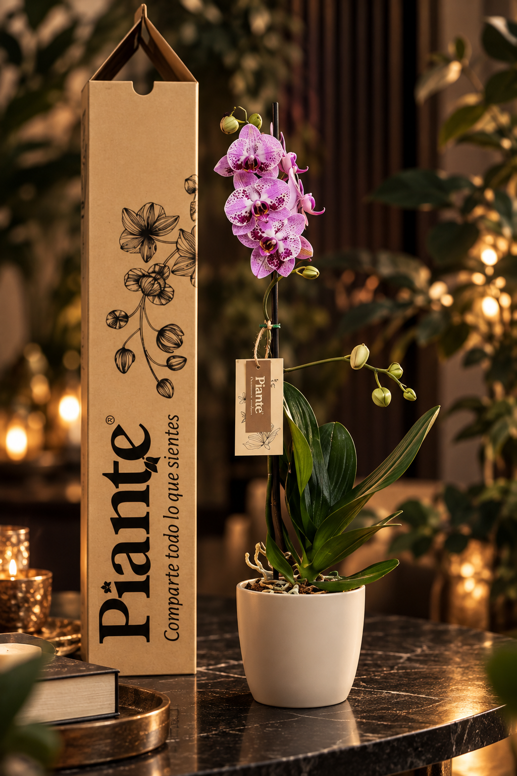 Orquídea Grandi Premium Morado Sevilla en Taupe 15