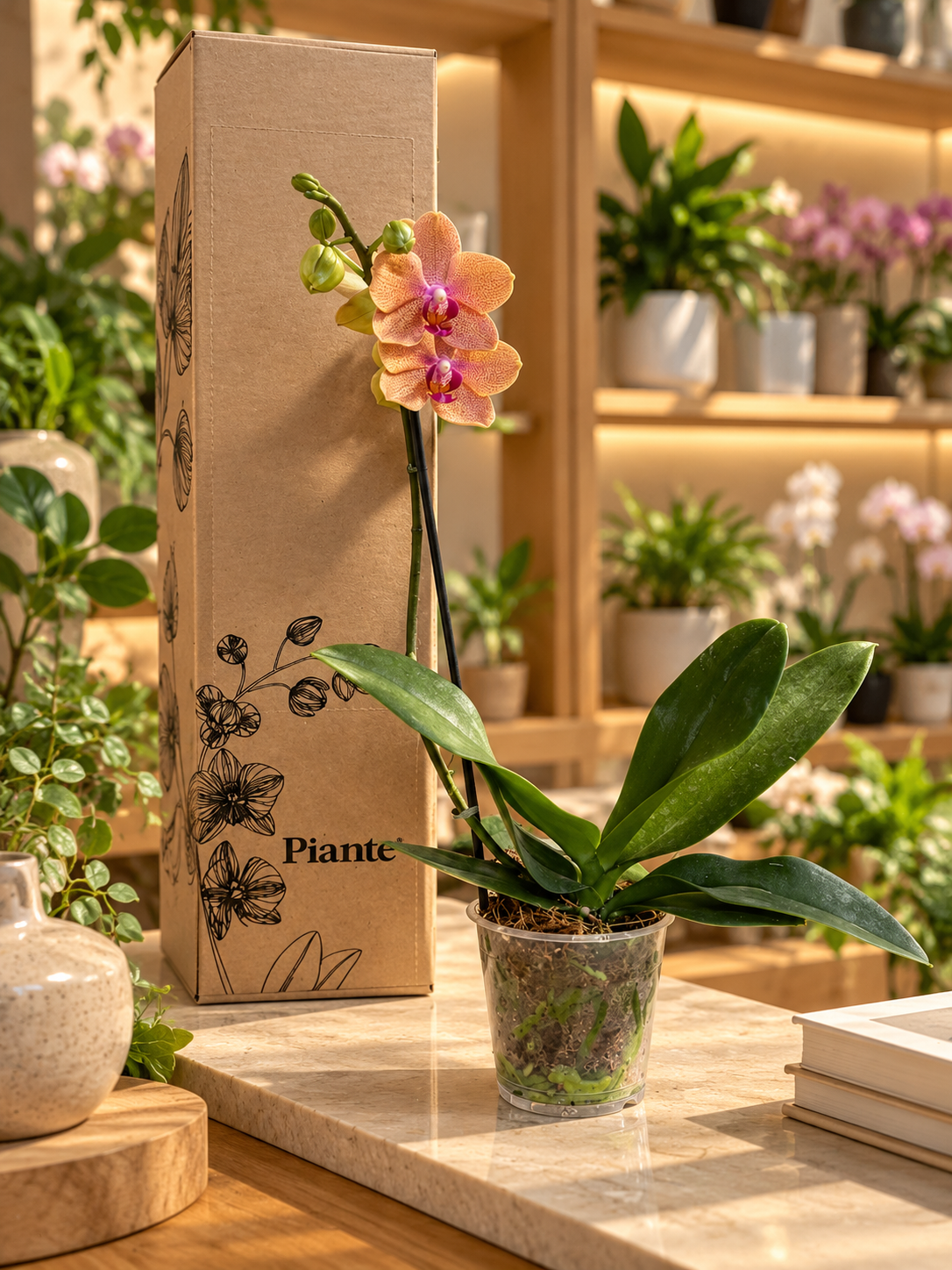 Orquídea Midi Premium Naranja Salmon Bolzano en Matera de Cultivo