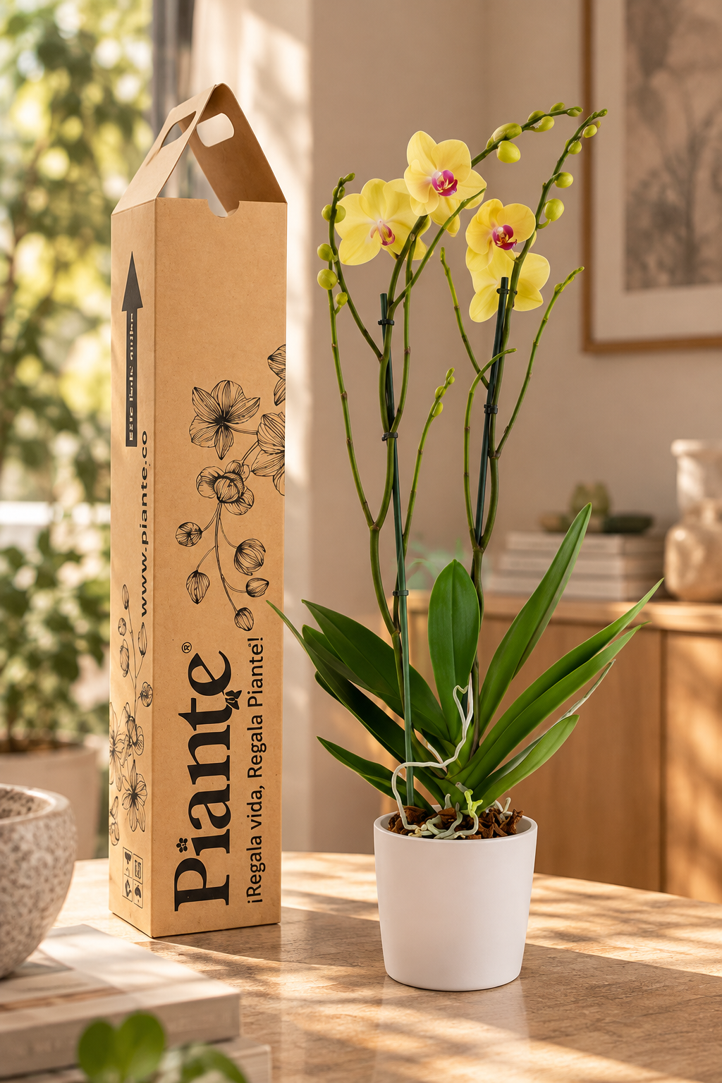 Orquídea Grandi supreme Amarillo Modena en matera ceramica