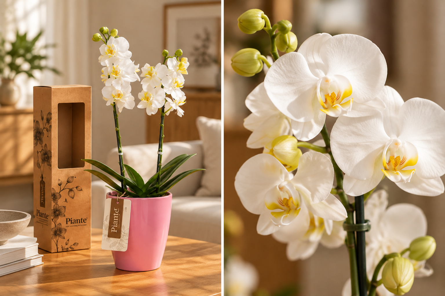 Orquídea Mediana Supreme Blanca en Ceramica Rosa