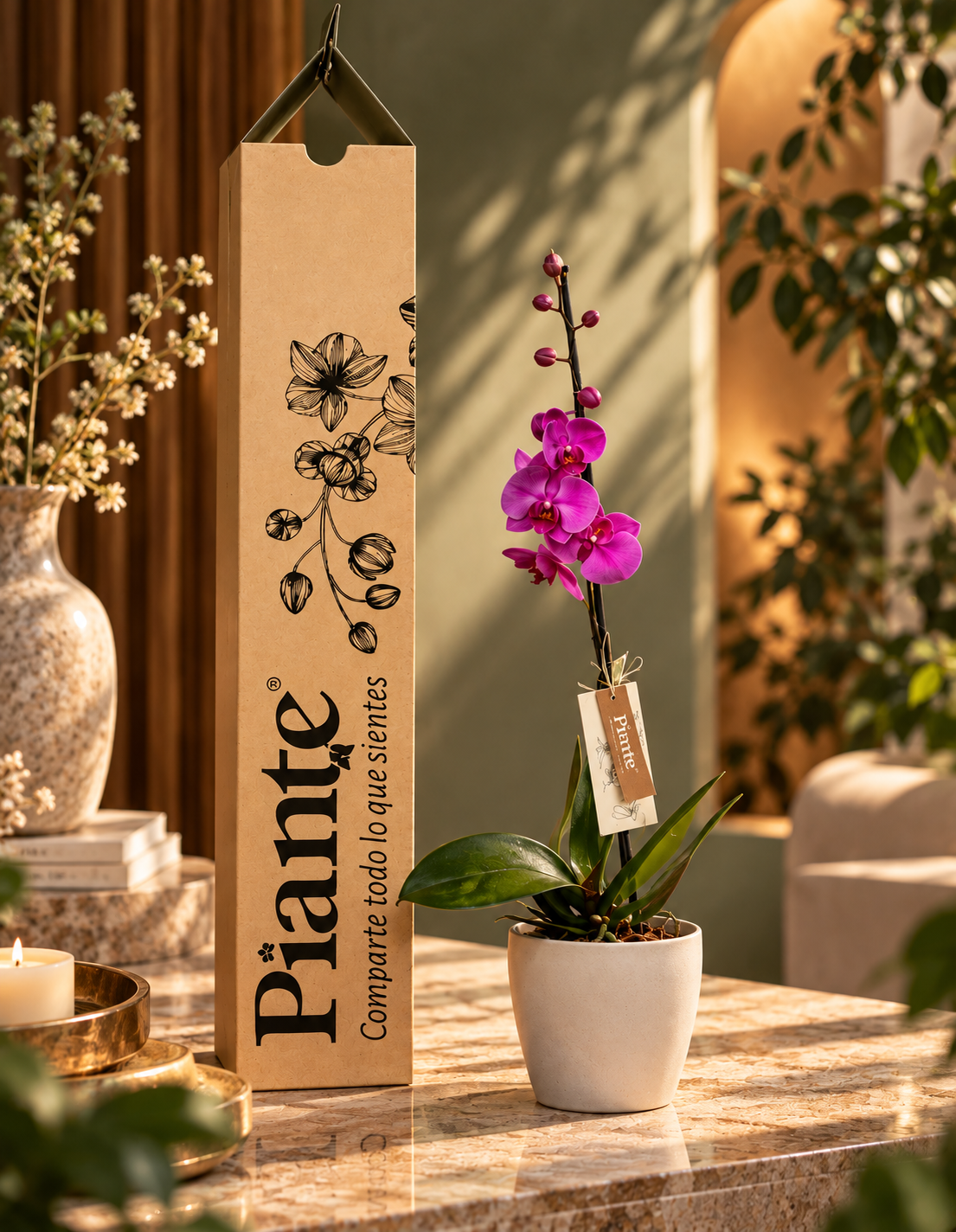 Orquídea Grandi Premium Morada Evolution en Matera Taupe 15