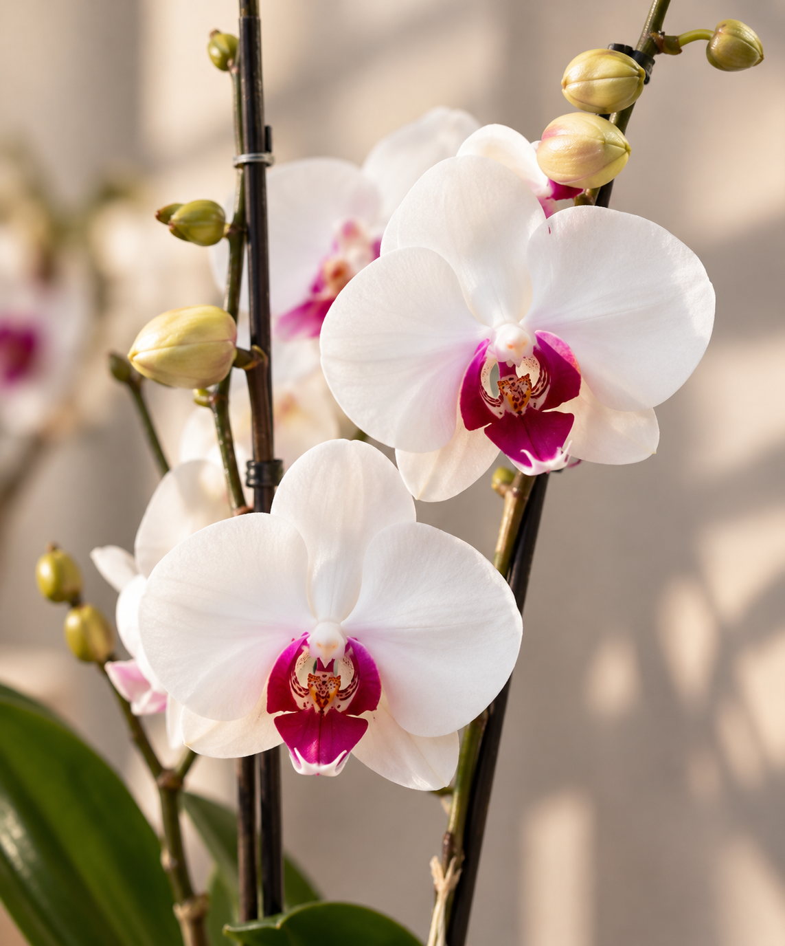Orquídea Grandi Supreme Blanco Labio Rojo Denver en Taupe 15