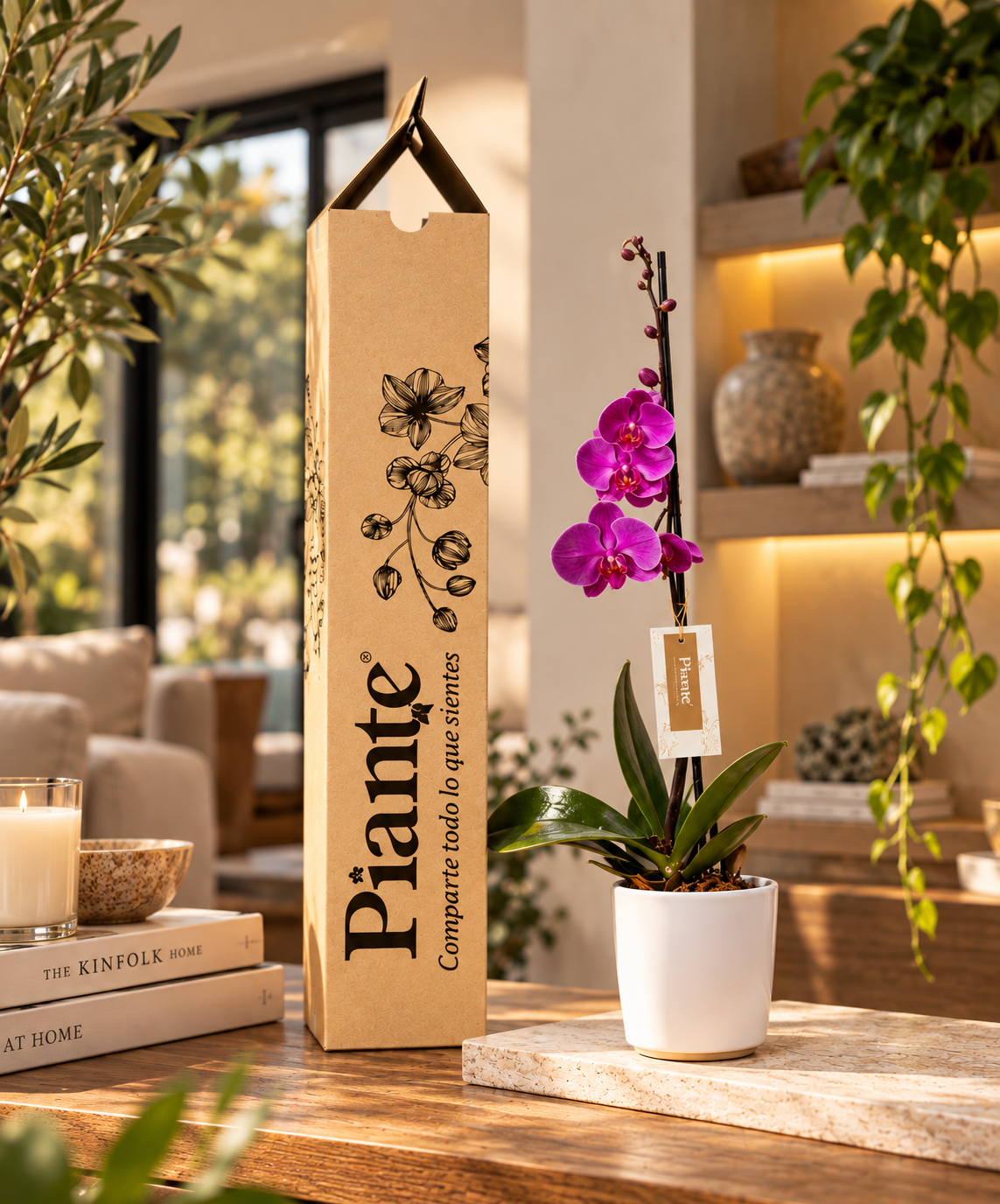 Orquídea Grandi Premium Morada Evolution en Matera Ceramica Blanca