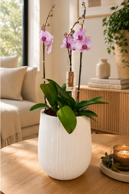 Arreglo de Orquídeas Grandi Premium Rosadas en Matera Groove 22